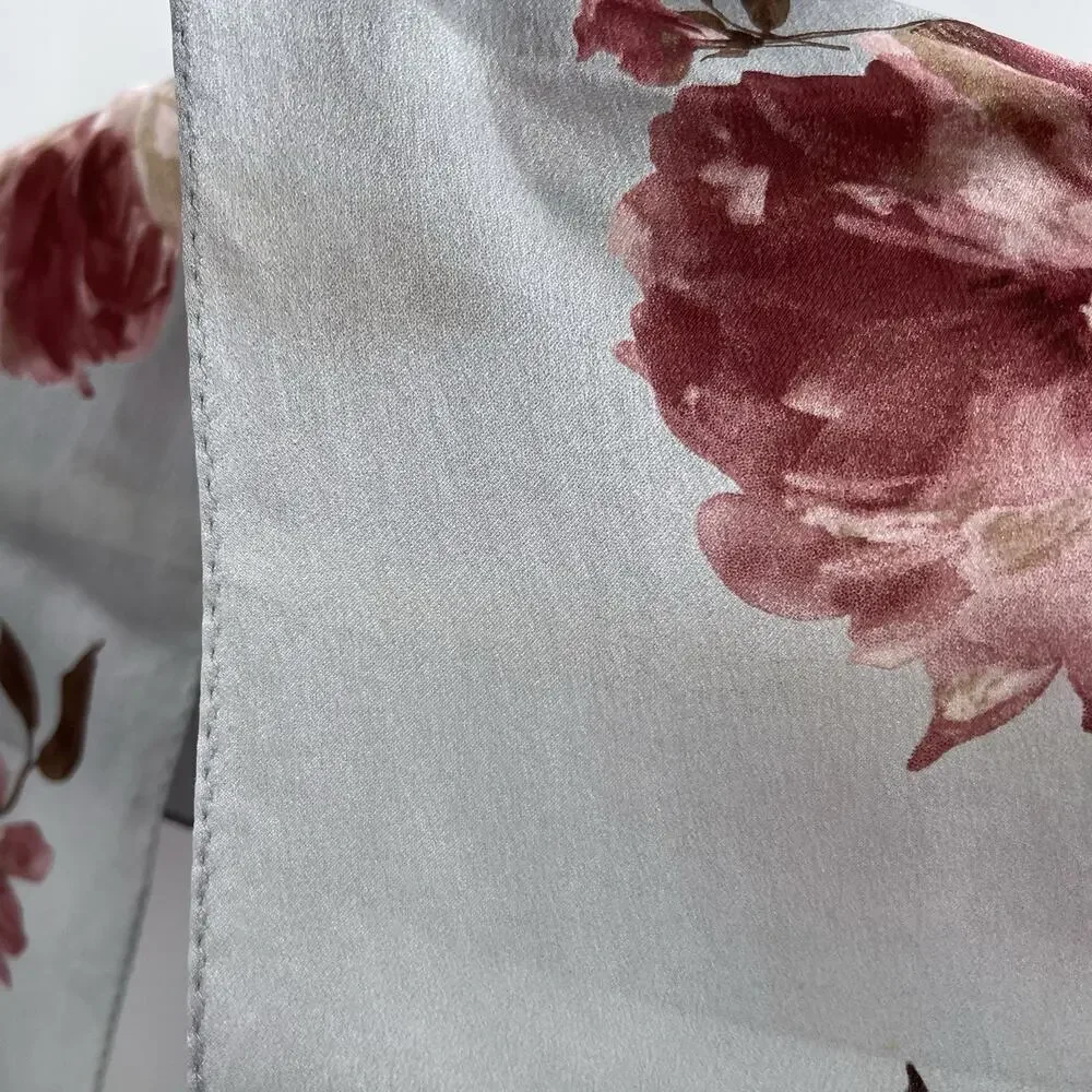Vintage Ralph Lauren Silk Light Gray Pink Floral Roses Rectangle Scarf